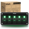 Picture of Nilight 5 Gang Rocker Switch Panel 5Pin On Off Toggle Switch Aluminum Holder 12V 24V Dash Pre-Wired Green Backlit Switches for Automotive Cars Marine Boats RVs Truck