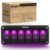 Picture of Nilight 6 Gang Rocker Switch Panel with Purple LED Light 5 Pin On Off Pre-Wired Rocker Switch Aluminum Panel Toggle Switch Panel Waterproof for 12V/24V Cars Marine Boats ATVs Trailers RV Trucks