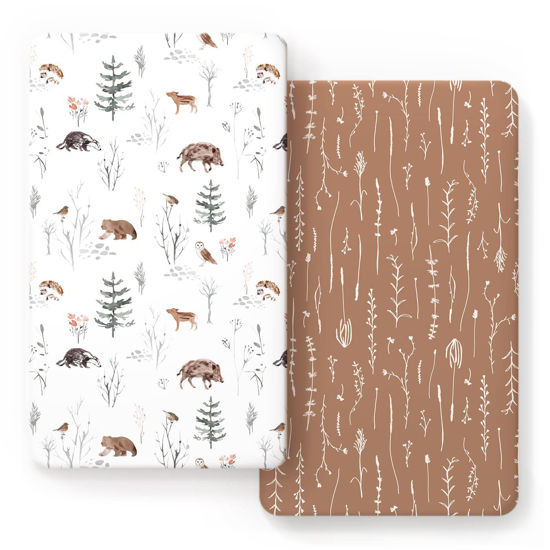 Picture of GRSSDER Stretch Ultra Soft Jersey Knit Fitted Crib Sheets Set 2 Pack，Fit All Standard Crib Mattress Pads Safe and Snug, Stylish Pattren of Jungle Animals