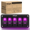 Picture of Nilight 5 Gang Rocker Switch Panel with Purple LED Light 5 Pin On Off Pre-Wired Rocker Switch Aluminum Panel Toggle Switch Panel Waterproof for 12V/24V Cars Marine Boats ATVs Trailers RV Trucks