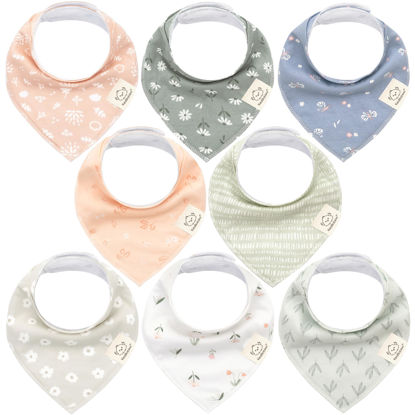 Picture of 8-Pack Organic Baby Bandana Drool Bibs for Girls - Super Absorbent Baby Bibs for Baby Girls, Baby Boys, Soft Cotton Bandana Bibs, Baby Drool Bib, Teething Bibs for Infant, Toddler, Bib Girl (Fleur)