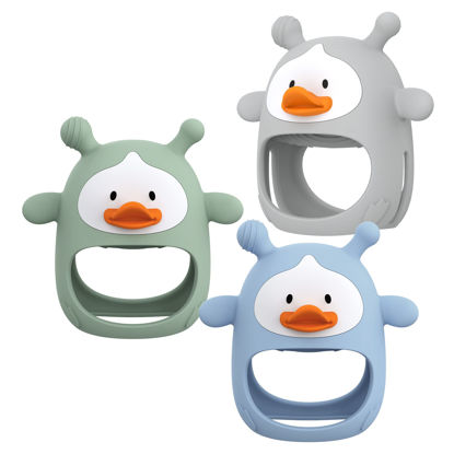 Picture of 【3 Packs】 Teething Toys for Babies 0-6 Months, Never Drop Silicone Baby Teether, Hand Pacifier for Sucking Babies, Soothing Pain Relief, Best Chew Toy for Teething Baby, Teething Mitten for New Born