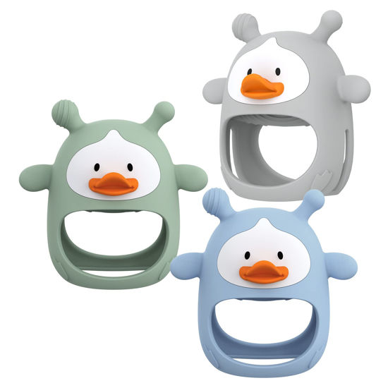 Picture of 【3 Packs】 Teething Toys for Babies 0-6 Months, Never Drop Silicone Baby Teether, Hand Pacifier for Sucking Babies, Soothing Pain Relief, Best Chew Toy for Teething Baby, Teething Mitten for New Born