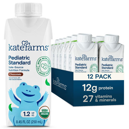 Picture of KATE FARMS Organic Pediatric 1.2 High Calorie Nutrition Shake, Chocolate, 12g Protein, 27 Vitamins and Minerals, Meal Replacement, 8.45 oz (12 pack)