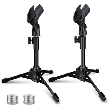 Picture of Mictop 2 Pack Desktop Mic Stand, Portable Foldable Tripod with Mic Clip Holder, Adjustable Microphone Stand For Dynamic Microphone.