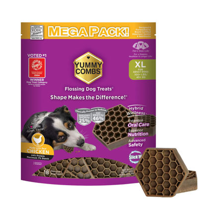 Picture of Yummy Combs Dog Dental Treats | Vet VOHC Approved - A Yummy Treat for Teeth Cleaning | Chicken Protein Treat for Extra Large Dogs (36 oz)