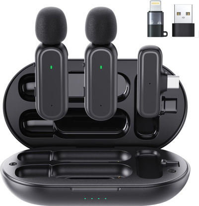 Picture of Professional Wireless Lavalier Microphone for iPhone iPad Android PC with Adapter Included, Noise Reduction Clip on Lapel Mic with Charging Case for YouTube, Recording, Vlog, Tiktok, Live Streaming