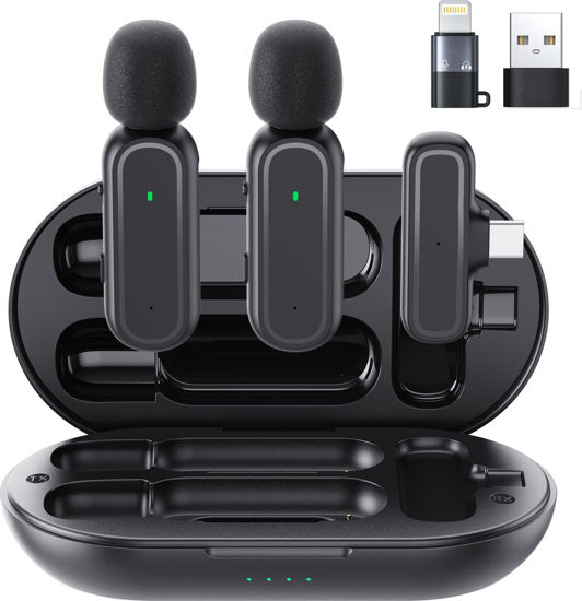Picture of Professional Wireless Lavalier Microphone for iPhone iPad Android PC with Adapter Included, Noise Reduction Clip on Lapel Mic with Charging Case for YouTube, Recording, Vlog, Tiktok, Live Streaming