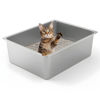Picture of Kirecoo Stainless Steel Cat Litter Box - Metal High Sided Cat Pan, Large Stainless Steel Box, Indoor Litter Tray, Non Stick, No Smell, Easy to Clean, Pet Toilet Supplies for Kitten, Kitty, Rabbit