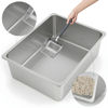 Picture of Kirecoo Stainless Steel Cat Litter Box - Metal High Sided Cat Pan, Large Stainless Steel Box, Indoor Litter Tray, Non Stick, No Smell, Easy to Clean, Pet Toilet Supplies for Kitten, Kitty, Rabbit
