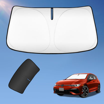 Picture of Sun Shade Sunshade for 2015-2021 Volkswagen Golf Windshield Cover, 2-Layers Sun Shield for VW Golf GTI 240T Silver Coating Sun Visor Foldable Window Shade Blocks UV Rays Car Accessories