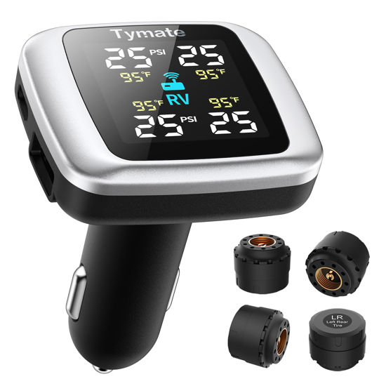 Picture of Tymate TM7 Tire Pressure Monitoring System, Wireless TPMS with 4 External Sensors & 6 Alarm Modes, Colorful Display, Real-time Tire Pressure Monitor System, Ideal for RV SUV MPV Truck Sedan (0-87 PSI)