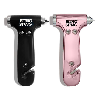 Picture of BLINGSTING Car Emergency Escape Hammer, Seatbelt Cutter, Window Breaker Tool, Interior Visor Strap, New Driver Vehicle Safety Essentials, Cute Car Accessories for Women - Black & Pink, 2 Count