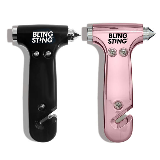 Picture of BLINGSTING Car Emergency Escape Hammer, Seatbelt Cutter, Window Breaker Tool, Interior Visor Strap, New Driver Vehicle Safety Essentials, Cute Car Accessories for Women - Black & Pink, 2 Count