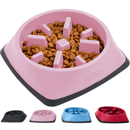 Picture of Gorilla Grip Slow Feeder Dog and Cat Bowls, Interactive Puzzle Toy for Dogs and Cats Food Training, Keeps Pets Busy and Prevents Puppy Overeating, Large, Small Breeds, 100% BPA Free, 2 Cup Pink