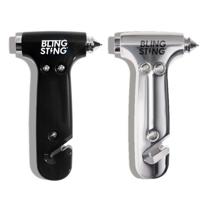 Picture of BLINGSTING Car Emergency Escape Hammer, Seatbelt Cutter, Window Breaker Tool, Interior Visor Strap, New Driver Vehicle Safety Essentials, Cute Car Accessories for Women - Black & Silver, 2 Count