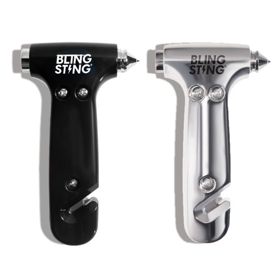 Picture of BLINGSTING Car Emergency Escape Hammer, Seatbelt Cutter, Window Breaker Tool, Interior Visor Strap, New Driver Vehicle Safety Essentials, Cute Car Accessories for Women - Black & Silver, 2 Count