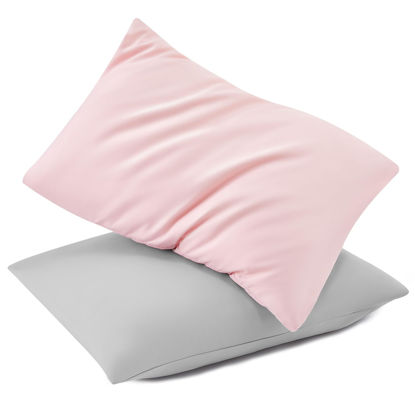 Picture of TILLYOU Toddler Pillowcase 2 Pack with Envelope Closure,13" x 18" Silky Soft Microfiber Travel Kids Pillowcase for Boys and Girls,Gray & Pink