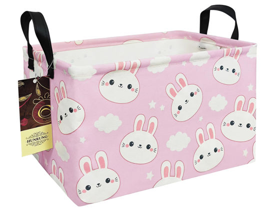 Picture of HUNRUNG Rectangle Storage Basket Cute Canvas Organizer Bin for Pet/Children Toys, Books, Clothes Perfect for Rooms/Playroom(REC-Purple-Cute Rabbit)