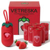 Picture of VETRESKA Dog Poop Bag Dispenser with Strawberry Scented Bags, Leak Proof, Extra Thick and Large Pet Waste Bags,1 Count Bag Holder and 105 Bags (7 Refill Rolls) for Walking Dog and Cats Litter, Red