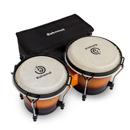 Picture of BAHAMUT Bongo Drum Set, 6"+7" Wooden Bongos for Adults & Kids Beginners, Ideal Percussion for Education and Practice, Comes with Tuning Wrench & Waterproof Bag