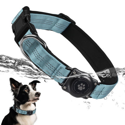 Picture of Upgraded AirTag Dog Collar, IP68 Waterproof Air Tag Dog Collar Holder, Reflective, Ultra-Durable, Comfortable Padded, Heavy Duty Dog Collars for Small Medium Large Dogs (S (10.6"-13.6"), LightBlue)