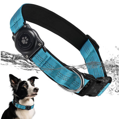 Picture of Upgraded AirTag Dog Collar, IP68 Waterproof Air Tag Dog Collar Holder, Reflective, Ultra-Durable, Comfortable Padded, Heavy Duty Dog Collars for Small Medium Large Dogs (S (10.6"-13.6"), Blue)