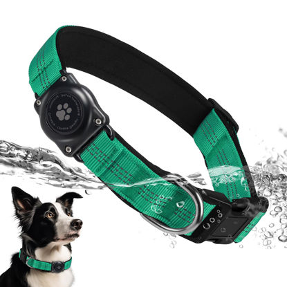 Picture of Upgraded AirTag Dog Collar, IP68 Waterproof Air Tag Dog Collar Holder, Reflective, Ultra-Durable, Comfortable Padded, Heavy Duty Dog Collars for Small Medium Large Dogs (XS (10.25"-13"), Teal)