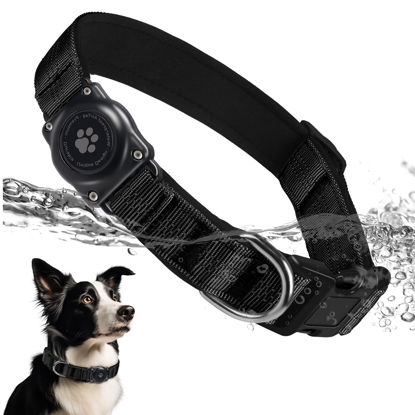 Picture of Upgraded AirTag Dog Collar, IP68 Waterproof Air Tag Dog Collar Holder, Reflective, Ultra-Durable, Comfortable Padded, Heavy Duty Dog Collars for Small Medium Large Dogs (S (10.6"-13.6"), Black)
