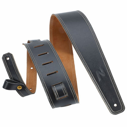 Picture of Nefelibata Guitar Strap, 2.5" Wide Black Lychee Grain Leather Guitar Straps with Foam Padding and Cable Storage Loop, for Kids, Men and Women, for Acoustic, Bass and Electric Guitars-Black