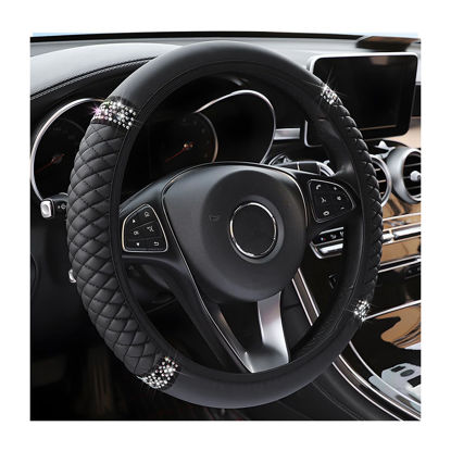 Picture of Osilly Bling Car Steering Wheel Cover, 15 Inch Rhinestones Soft Leather Elastic Steering Wheel Protector, Sparkly Crystal Diamond for Women Girls, Car Interior Accessories for Most Cars (Black)