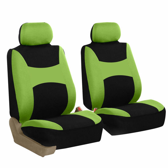 Picture of FH Group Car Seat Covers Front Set Green Cloth - Seat Covers for Low Back Car Seats with Removable Headrest, Universal Fit, Automotive Seat Cover, Airbag Compatible Car Seat Cover for SUV, Sedan, Van
