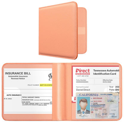 Picture of CoBak Car Registration and Insurance Holder - Vehicle Glove Box Car Organizer, Auto Truck Comparment Accessories Case for Essential Document, Driver License, Cards (Orange Pink)