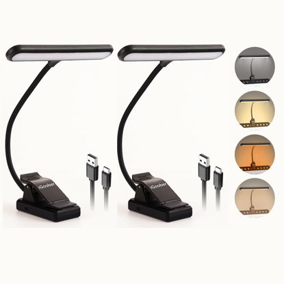 Picture of iGoober 2 Pack 28 LED Music Stand Lights, Eye Caring Clip-on Piano Light, Blue Light Blocking, USB-C Rechargeable, 4 Color x 3 Brightness, Ideal for Musician, Piano, Sheet Music, Orchestra, Guitar