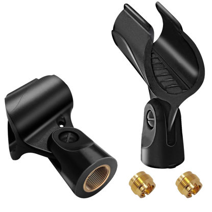 Picture of Mictop Universal Microphone Clip Holder, Comes with 5/8" Male to 3/8" Female Screw Adapter Suitable for Handheld Microphones, 2-Pack