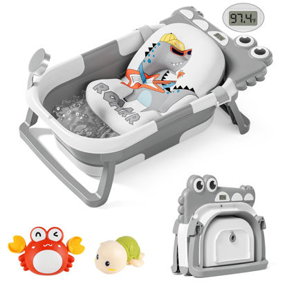 Picture of TPN Collapsible Baby Bathtub for Infants to Toddler with Real-time Temp Monitor+Floating Cushion,Foldable Baby Bath Tub Set Applicable 0-36 Month,Perfect Portable Travel Baby Tub for Newborns Boy