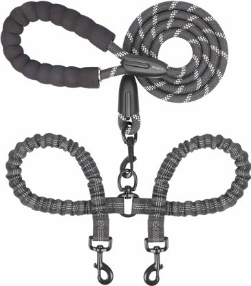 Picture of iYoShop Dual Dog Leash, Double Dog Leash, 360 Swivel No Tangle Walking Leash, Shock Absorbing Bungee for Two Dogs, Black, Large (25-150 lbs)