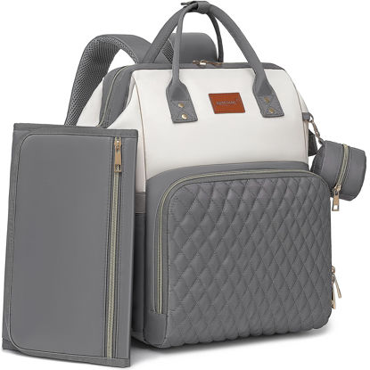 Picture of ROSEGIN Baby Diaper Bag Backpack with Changing Pad, Pacifier Case, for Boy Girl Toddler - Large, Stylish, Waterproof Travel Diaper Bag for Mom - Gray/White