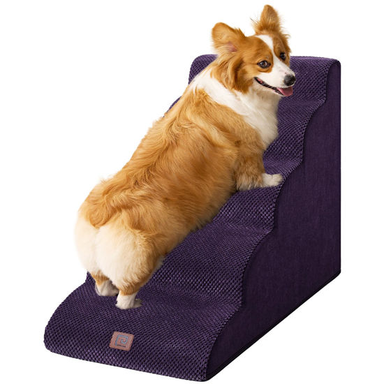 Picture of EHEYCIGA Curved Dog Stairs for High Beds 22.6" H, 5-Step Dog Steps for Small Dogs and Cats, Pet Stairs for High Bed Climbing, Non-Slip Balanced Pet Step Indoor, Purple
