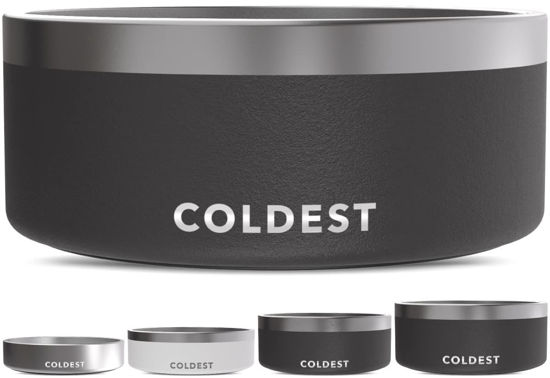 Picture of Coldest Dog Bowl - Anti Rust Metal & Non Slip Dog Bowls Large, Spill Proof Heavy Duty 3 Layers Insulated Dog Bowl - Food and Water Bowl for Dogs, Cats & Pets, Dishwasher Safe (100 oz, Stealth Black)