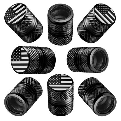 Picture of Tire Valve Stem Caps for Car American Flag Tires Air Caps Cover 8 Pack Corrosion Resistant Premium Alloy Universal for SUV Truck Motorcycle Bike Black