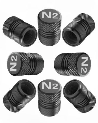 Picture of Tire Valve Stem Caps - Tire Air Caps Cover 8 Pack N2 Nitrogen Logo Corrosion Resistant Premium Alloy Universal for Car Truck Motorcycle Bike-Black