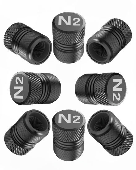 Picture of Tire Valve Stem Caps - Tire Air Caps Cover 8 Pack N2 Nitrogen Logo Corrosion Resistant Premium Alloy Universal for Car Truck Motorcycle Bike-Black