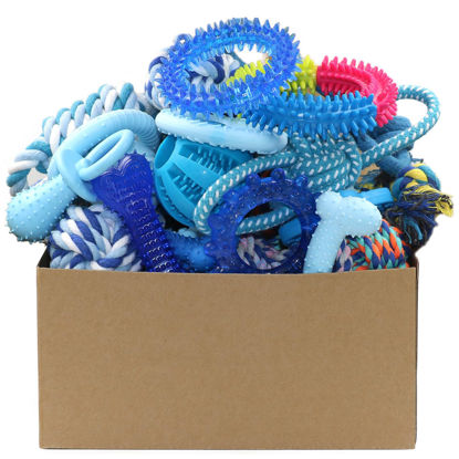 Picture of Beiker 20 Pack Puppy Chew Toys - Blue Dog Teething Toys for Puppies, Puppy Toys Teething Rings and Durable Ropes, Blue Rubber Toy Bundle for Small Dogs, Cute Interactive Dog Balls for Small Breed