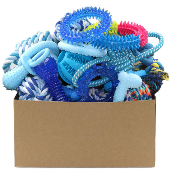 Picture of Beiker 20 Pack Puppy Chew Toys - Blue Dog Teething Toys for Puppies, Puppy Toys Teething Rings and Durable Ropes, Blue Rubber Toy Bundle for Small Dogs, Cute Interactive Dog Balls for Small Breed