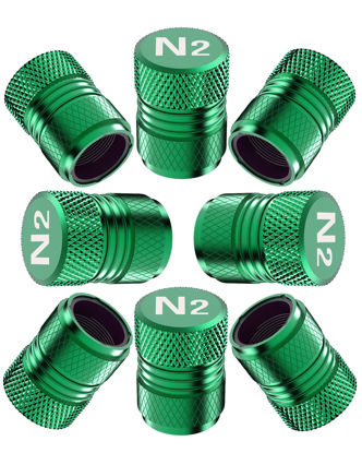 Picture of Tire Valve Stem Caps - Tire Air Caps Cover 8 Pack N2 Nitrogen Logo Corrosion Resistant Premium Alloy Universal for Car Truck Motorcycle Bike-Green
