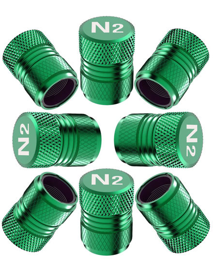 Picture of Tire Valve Stem Caps - Tire Air Caps Cover 8 Pack N2 Nitrogen Logo Corrosion Resistant Premium Alloy Universal for Car Truck Motorcycle Bike-Green