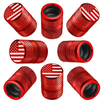 Picture of Tire Valve Stem Caps for Car American Flag Tires Air Caps Cover 8 Pack Corrosion Resistant Premium Alloy Universal for SUV Truck Motorcycle Bike Red