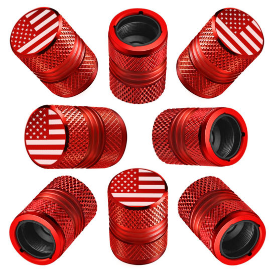 Picture of Tire Valve Stem Caps for Car American Flag Tires Air Caps Cover 8 Pack Corrosion Resistant Premium Alloy Universal for SUV Truck Motorcycle Bike Red