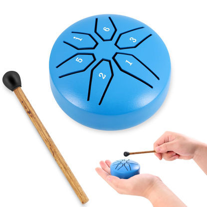 Picture of EASTROCK Mini Steel Tongue Drum for Kids 3 Inch 6 Notes Percussion Instrument Handpan Drum C Key with Mallets,Music Book (Blue)